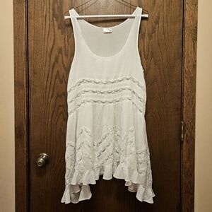 LIKE NEW Free People Voile and Lace Trapeze Slip Dress Lace Polkadot Top Size L